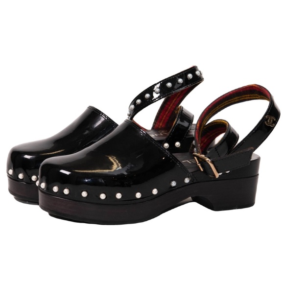 Chanel Paris-Salzburg CC Patent Clogs w/ Pearl Detail - Picture 1 of 7